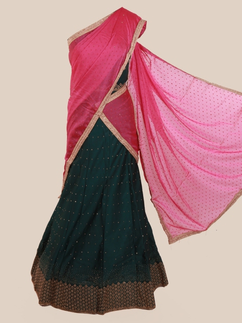 

Pothys Pink & Green Poly Chiffon Embellished Traditional Half Saree