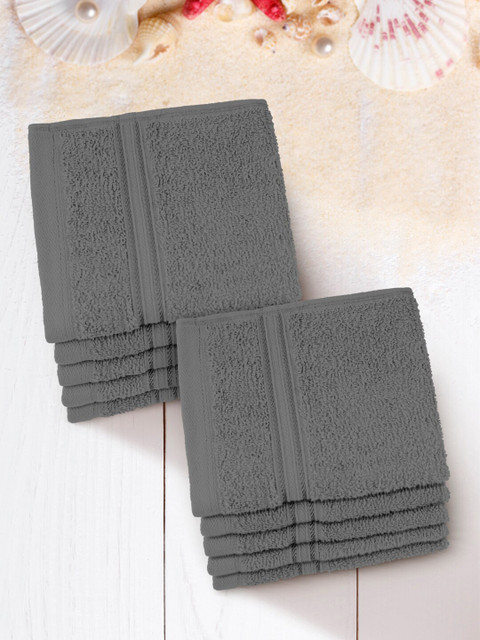 

swiss republic Set Of 10 Grey Solid 450 GSM Cotton Face Towels