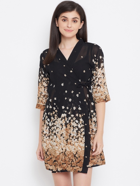 

Clovia Women Black & Beige Floral Printed Mini Robe