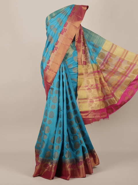 

Pothys Blue & Gold Jute Silk Woven Design Saree