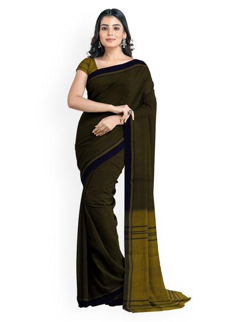 

APCO Olive Green Solid Pure Cotton Saree