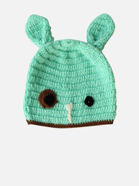 

Woonie Kids Sea Green & Black Self Design Handmade Beanie
