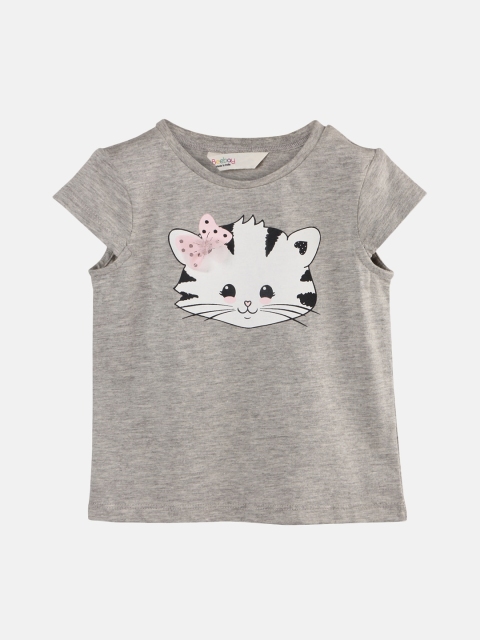 

Beebay Girls Grey & White Printed Round Neck T-shirt