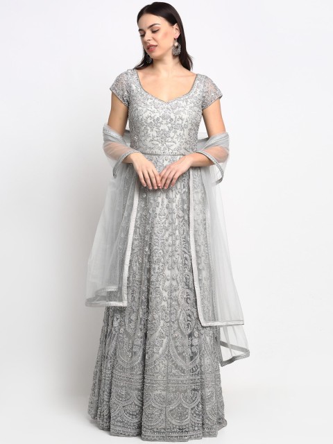 

Stylee LIFESTYLE Grey Net Semi-Stitched Dress Material