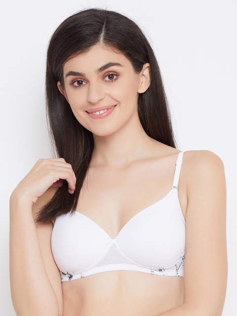 

Clovia White & Black Printed Non-Wired Lightly Padded T-shirt Bra