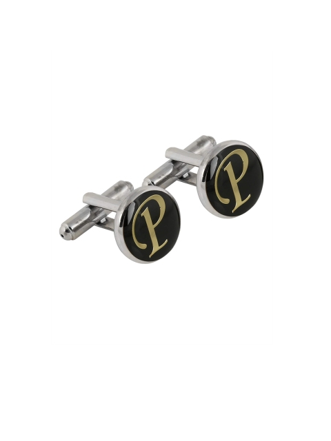 

Alvaro Castagnino Silver-Toned & Black Round Cufflinks