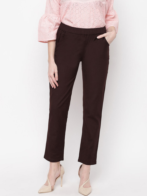 

Mayra Women Brown Skinny Fit Solid Regular Trousers