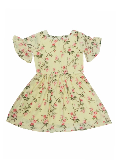 

Doodle Girls Yellow Printed Fit and Flare Dress