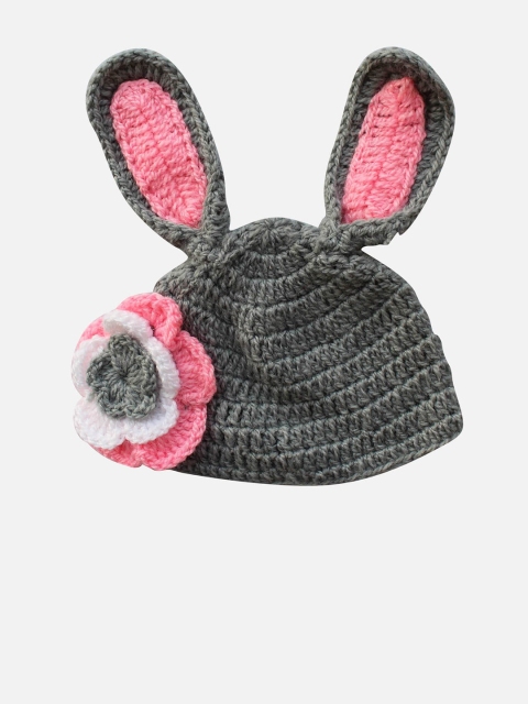 

Woonie Unisex Kids Grey & Pink Self Design Beanie