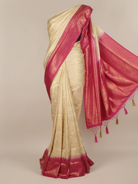

Pothys Cream-Coloured & Pink Jute Silk Woven Design Saree