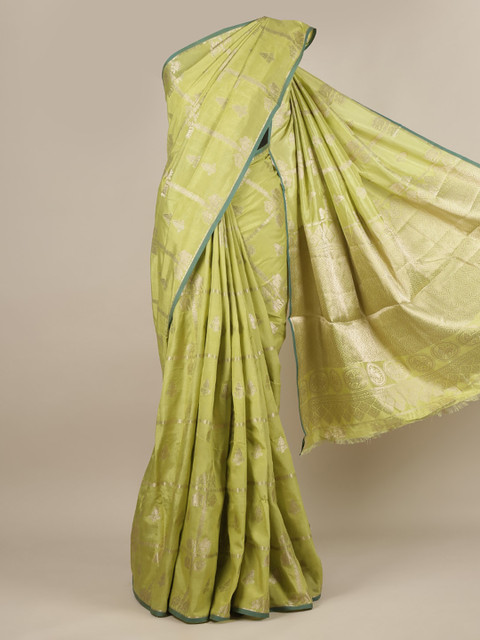 

Pothys Green & Silver-Toned Jute Silk Woven Design Saree