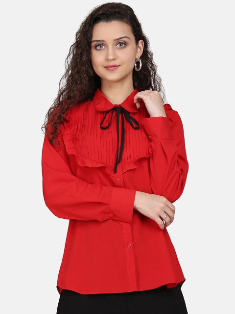 

Clothzy Women Red Regular Fit Solid Casual Shirt