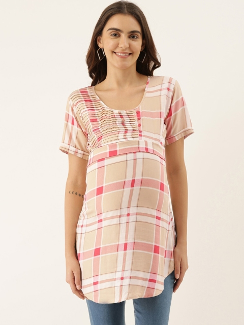 

GOLDSTROMS Women's Nude-Coloured & Pink Checked Maternity Tunic