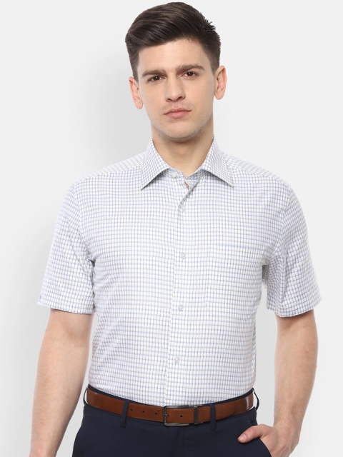 

Louis Philippe Men White & Blue Regular Fit Checked Cotton Formal Shirt