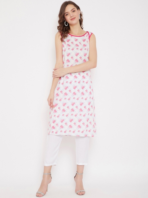 

Bitterlime Women White & White Printed Tunic with Trousers