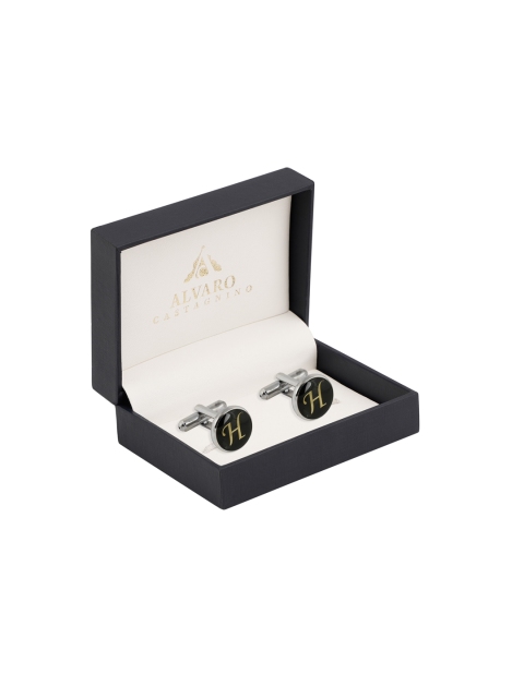 

Alvaro Castagnino Silver-Toned & Black Round Cufflinks