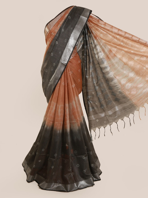 

Pothys Multicoloured Printed Linen Blend Saree With Tasseled Pallu, Multi