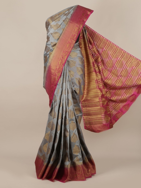

Pothys Grey & Red Jute Silk Woven Design Saree