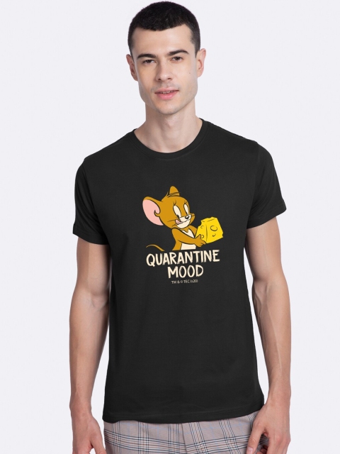 

Bewakoof Men Black Jerry Printed Round Neck Cotton Pure Cotton T-shirt