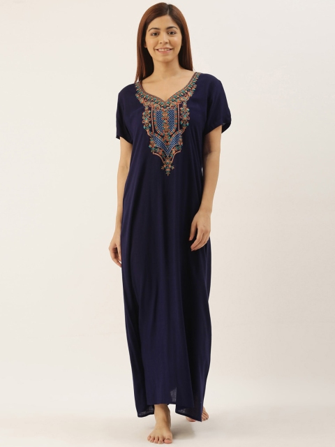 

Bannos Swagger Navy Blue Embroidered Nightdress