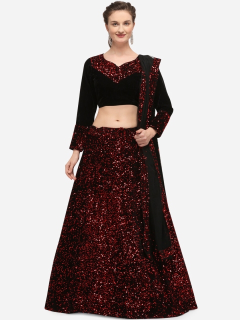 

JATRIQQ Black & Maroon Solid Semi-Stitched Lehenga & Unstitched Blouse with Dupatta