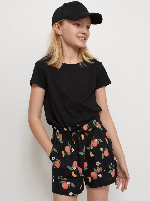 

H&M Girls Black & Orange Printed High-Waisted Shorts
