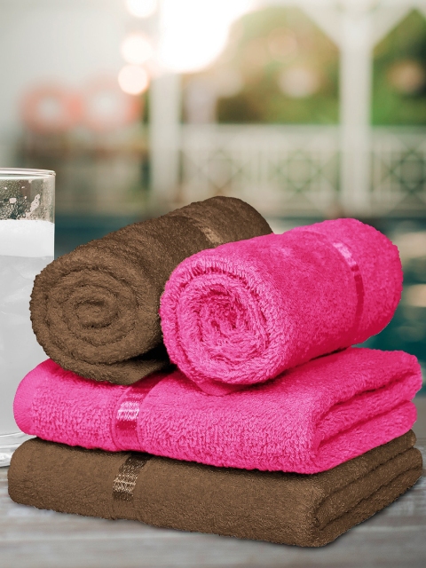 

Story@home Set Of 4 Brown & Pink Solid 450 GSM Ultra-Soft Hand Towels