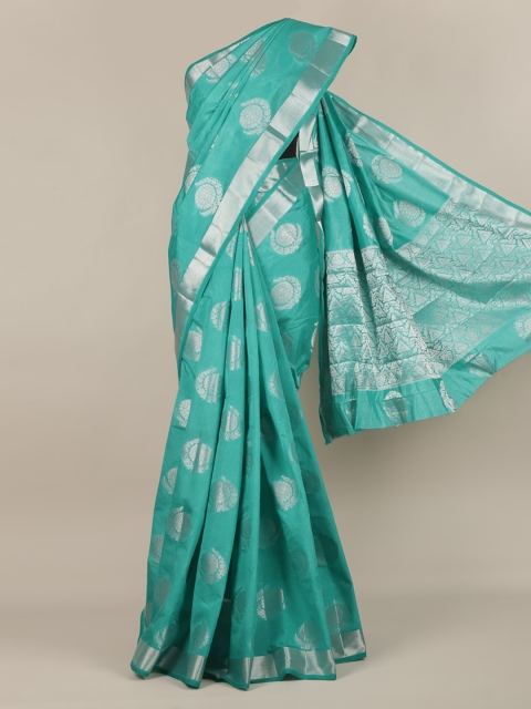

Pothys Green & Silver-Toned Jute Silk Woven Design Saree