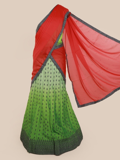 

Pothys Red & Green Poly Chiffon Embellished Saree