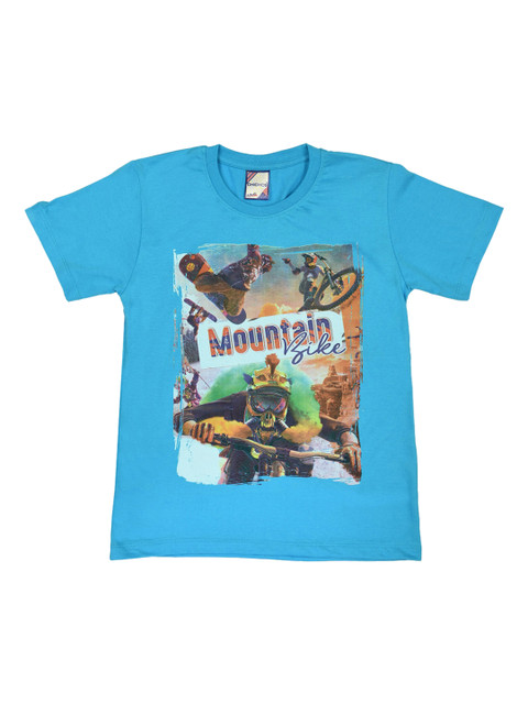 

ORANGE PUMPKKIN Boys Blue Printed Round Neck T-shirt