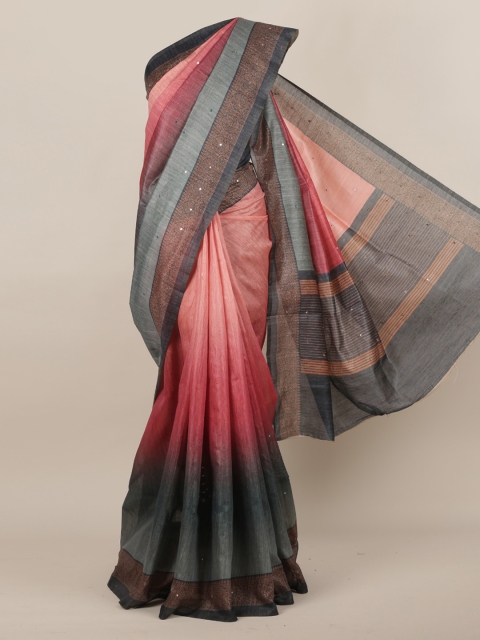 

Pothys Peach-Coloured & Green Jute Silk Colourblocked Saree