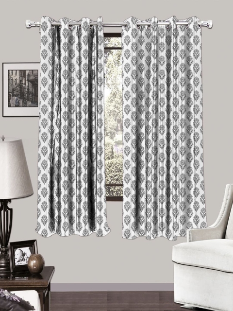 

HOUZZCODE Set of 2 Grey & White Printed Black Out Window Curtains