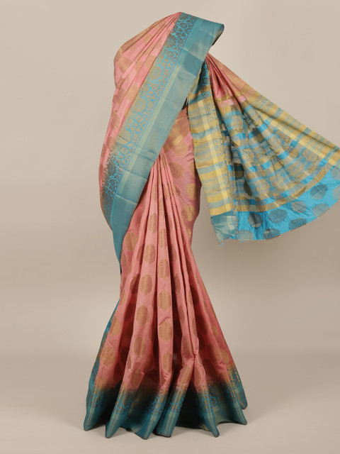 

Pothys Pink & Blue Jute Silk Woven Design Saree