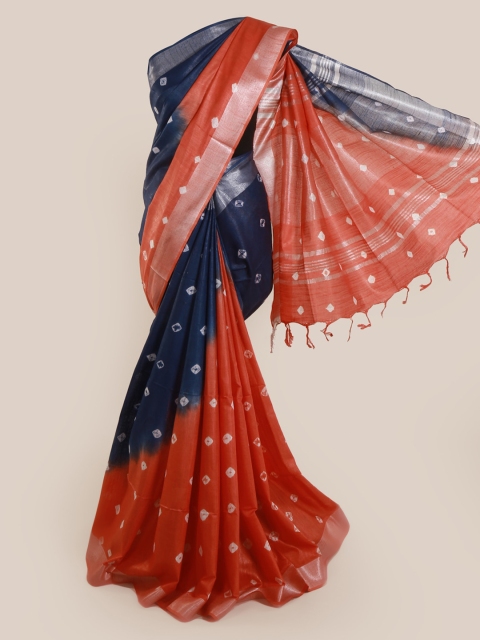 

Pothys Red & Navy Blue Linen Blend Colourblocked Saree