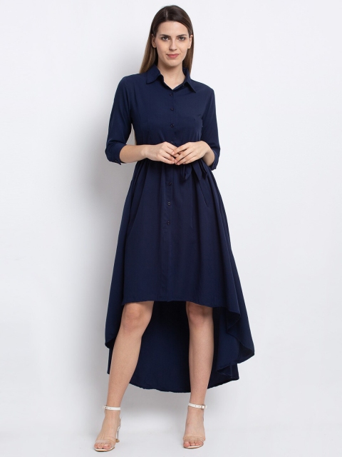 

emeros Women Navy Blue Solid Fit and Flare Dress