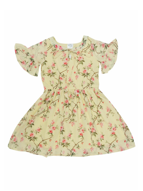 

Doodle Girls Yellow Printed Fit and Flare Dress