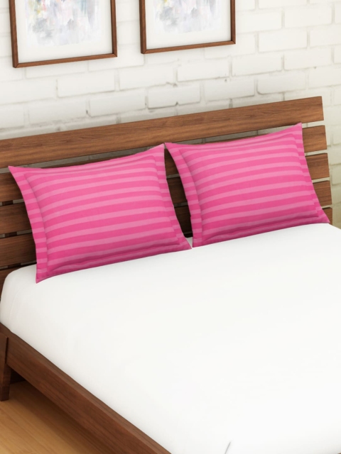 

SPACES Set Of 2 Pink Striped 210 TC Cotton Pillow Covers