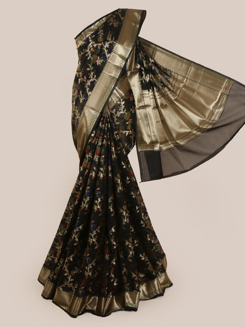 

Pothys Black & Gold-Toned Art Silk Woven Design Saree