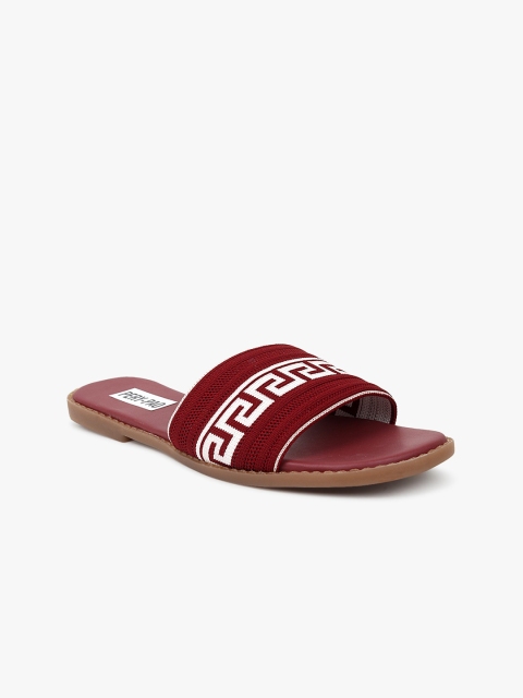 

PERY PAO Women Maroon & Off-White Self Design Sliders