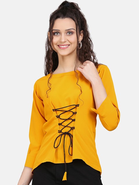 

Clothzy Yellow Crepe Regular Top