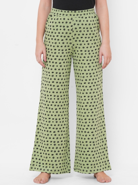 

Mystere Paris Women Green & Black Funky Polka Dot Printed Lounge Pants