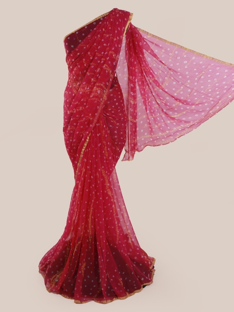 Pothys Pink & Yellow Poly Chiffon Printed Saree