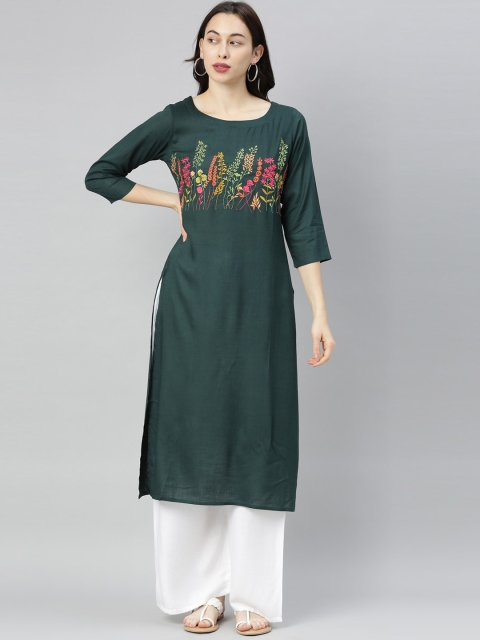 

Neerus Women Green Floral Embroidered Kurta