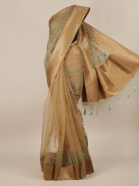 

Pothys Tan Embroidered Pure Silk Saree