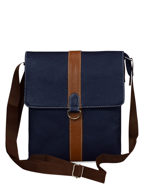 

ABYS Unisex Blue & Tan Textured Leather Messenger Bag