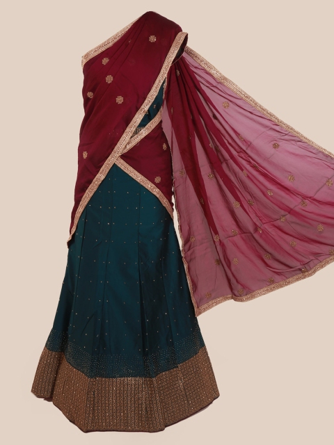 

Pothys Maroon & Teal Poly Chiffon Embroidered Saree