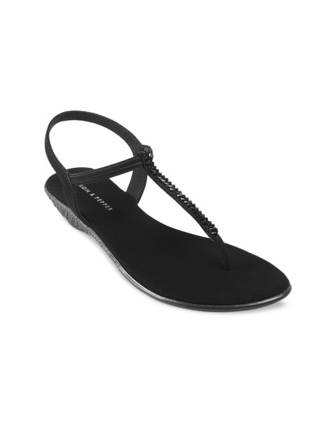 

LEMON & PEPPER Women Black Embellished Wedges