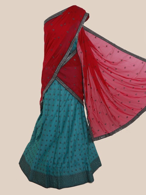 

Pothys Red & Blue Poly Chiffon Embellished Saree