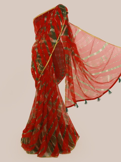

Pothys Red & Green Poly Chiffon Printed Saree