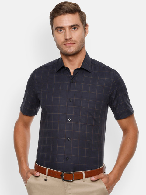 

Louis Philippe Men Navy Blue Checked Casual Shirt